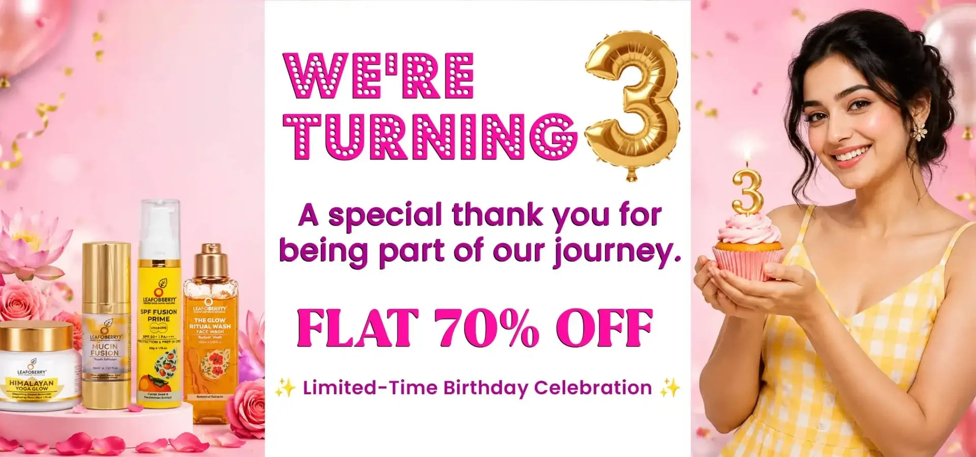 Promotional banner celebrating a 3rd birthday